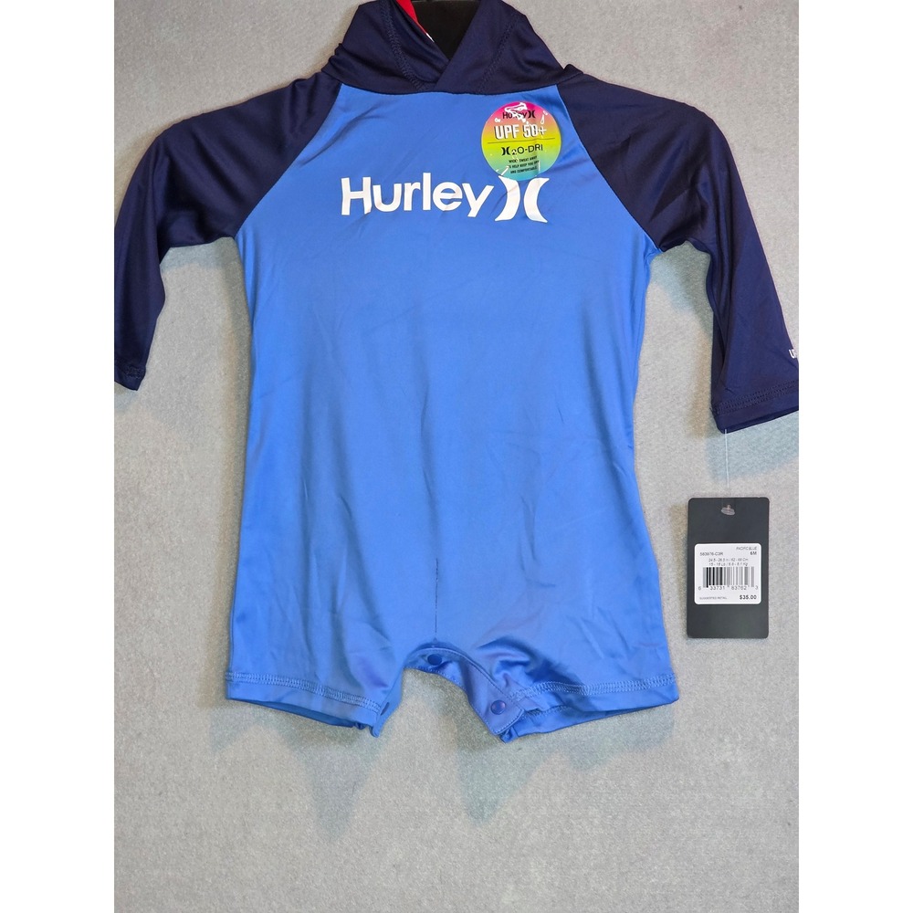 Hurley Baby Boys Pacific Blue H2O-DRI UPF 50+ Hooded Sun Suit 6M 583976-C3R